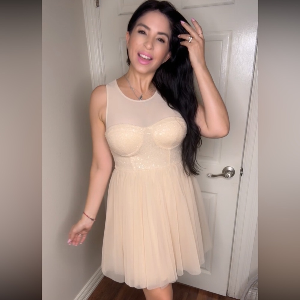 Sequin Cream Cocktail Dress